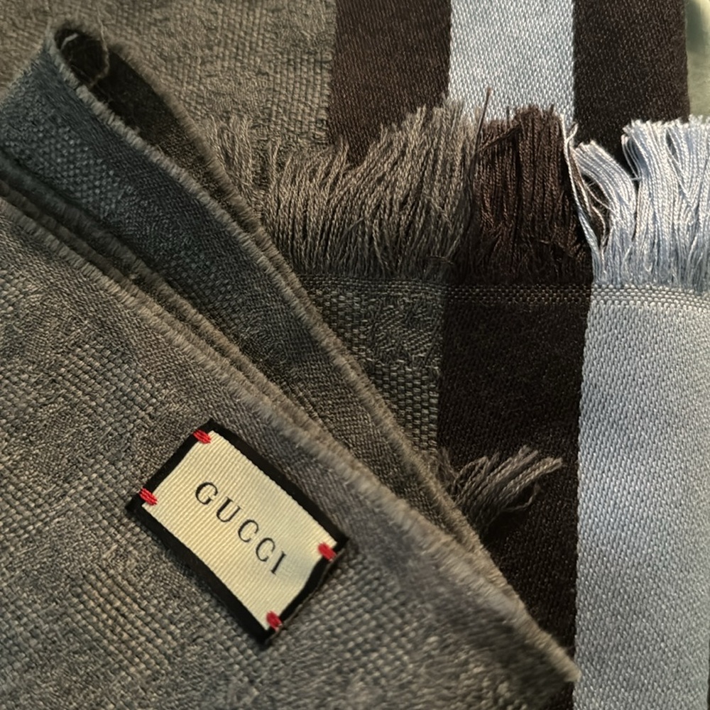 Gucci scarf - Gray with Brown and Baby Blue stripe
